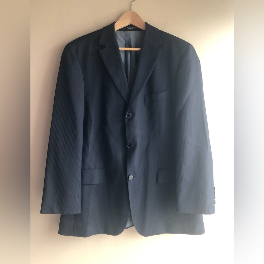 Hugo Boss Men’s Virgin Wool Suit Striped Black Jacket Size 40R